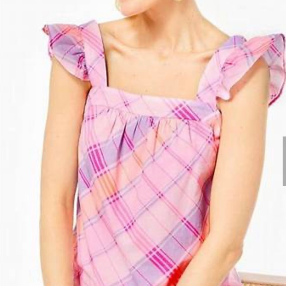 Lilly Pulitzer - Reyna Top Size Medium. NWT. Pink Isle Madras Plaid.